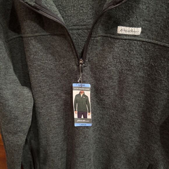 NWT Eddie Bauer Men's 1/4 Zip Sweater Fleece Pullover Heather Sycamore Large - Picture 9 of 13